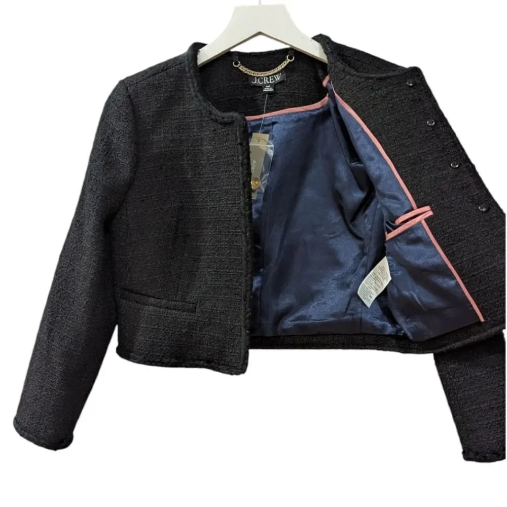 J.Crew Louisa Lady Jacket In Maritime Tweed Blazer Women's 00P Black BU036 NWT